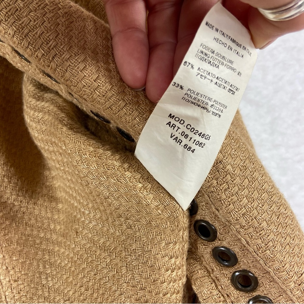 Valentino Spa camel color grommet ope jacket / cardigan. 100% linen size 4 - Picture 7 of 10